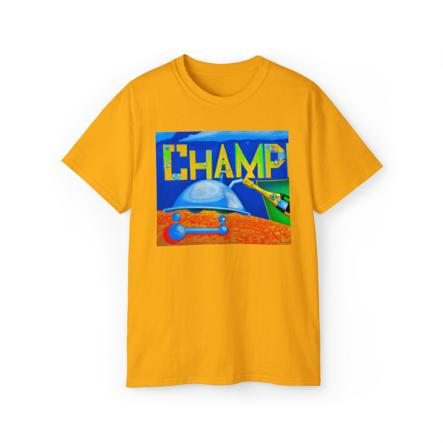 CHAMP Champagne Bottle - Cubist Style - AI Art - Gildan Ultra Cotton Tee