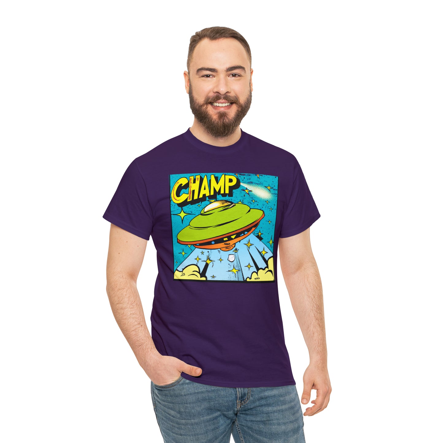 CHAMP UFO 25 - 1970's Style Comic Book Art - AI Art - Gildan Heavy Cotton Tee