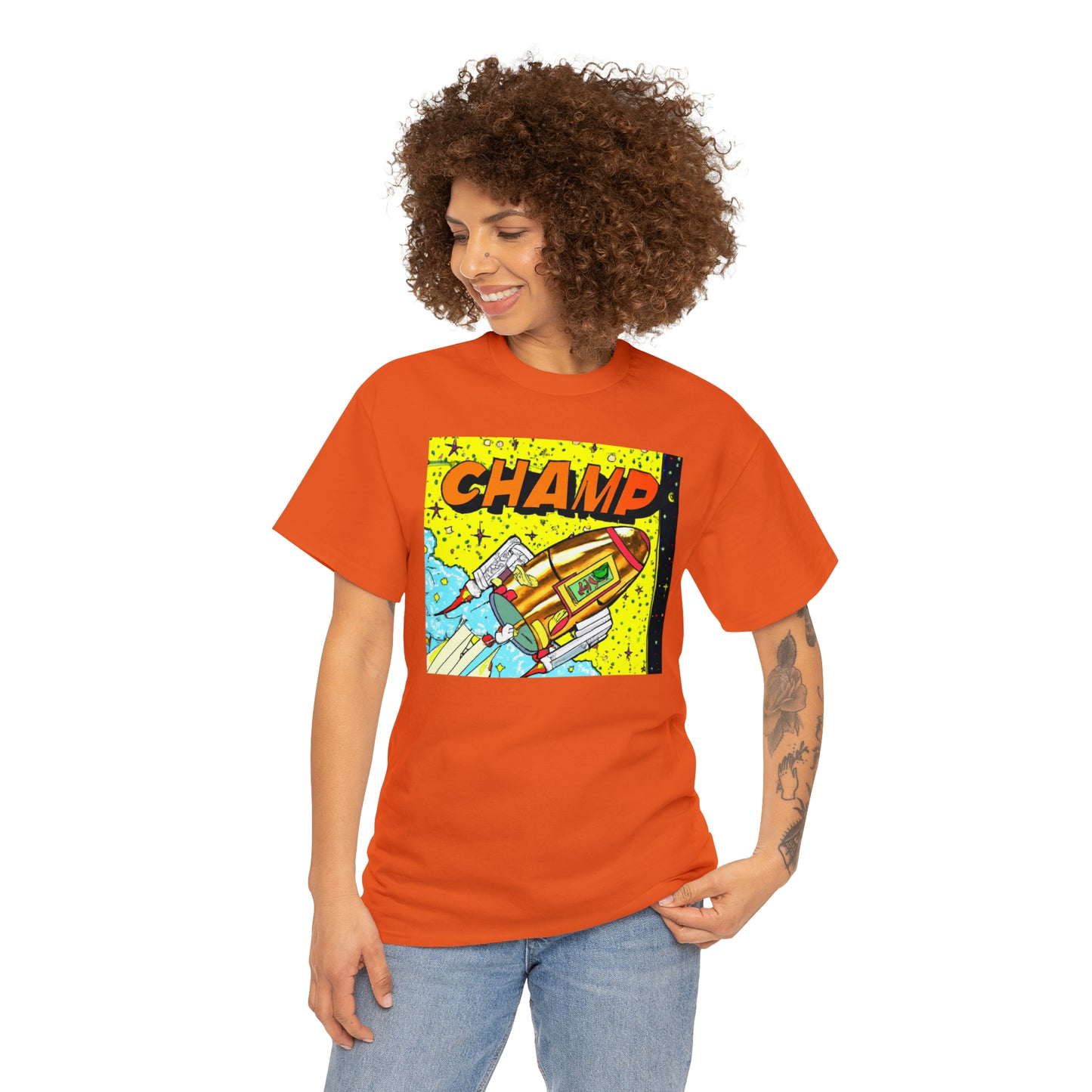 CHAMP Spaceship 8 - 1980's Style Comic Book Art - AI Art - Gildan Heavy Cotton Tee