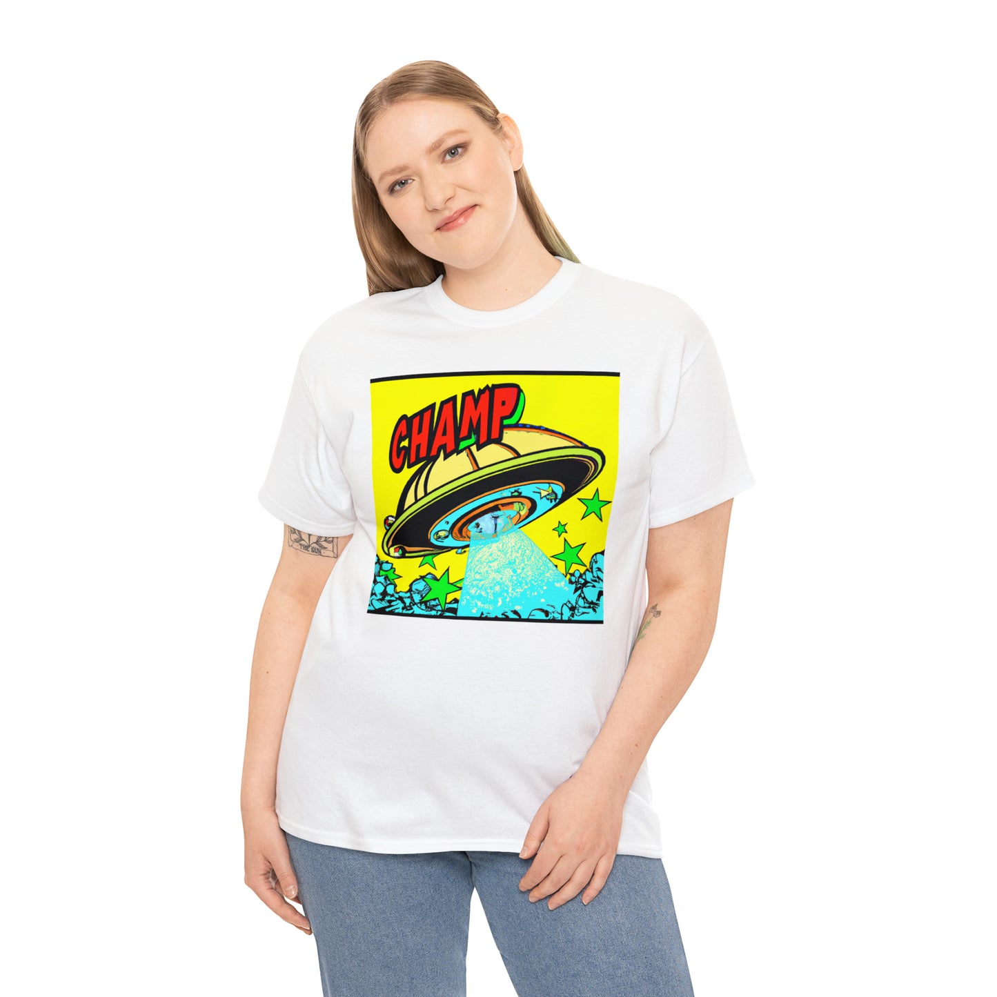 CHAMP UFO 18 - 1600's Style Comic Art - AI Art - Gildan Heavy Cotton Tee