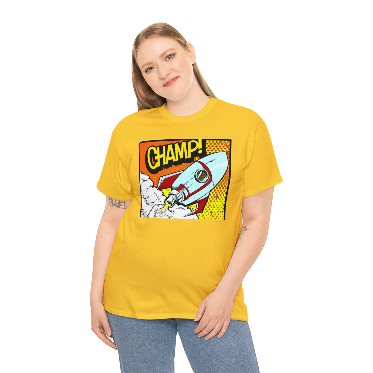 CHAMP! Spaceship 3 - 1950's Comic Book Style - AI Art - Gildan Heavy Cotton Tee