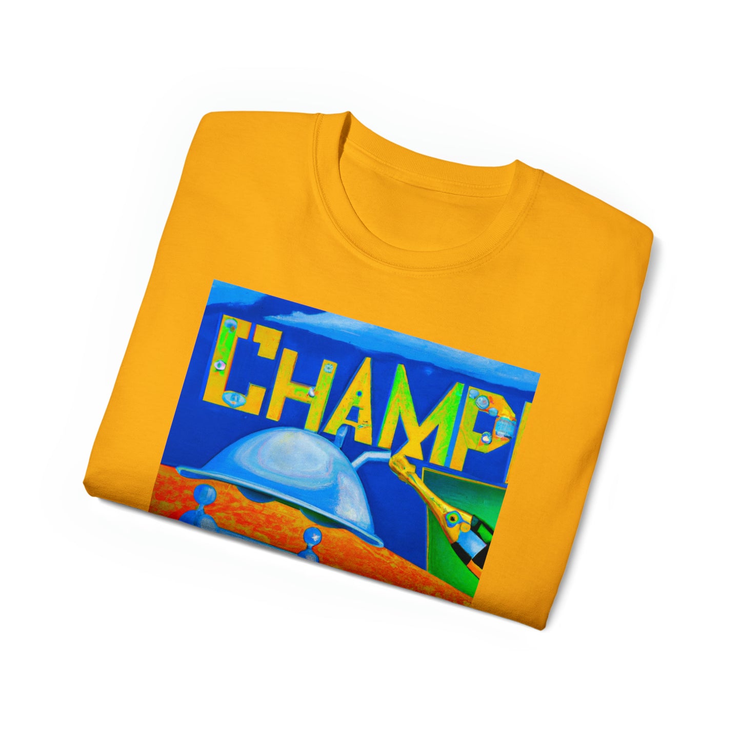 CHAMP Champagne Bottle - Cubist Style - AI Art - Gildan Ultra Cotton Tee