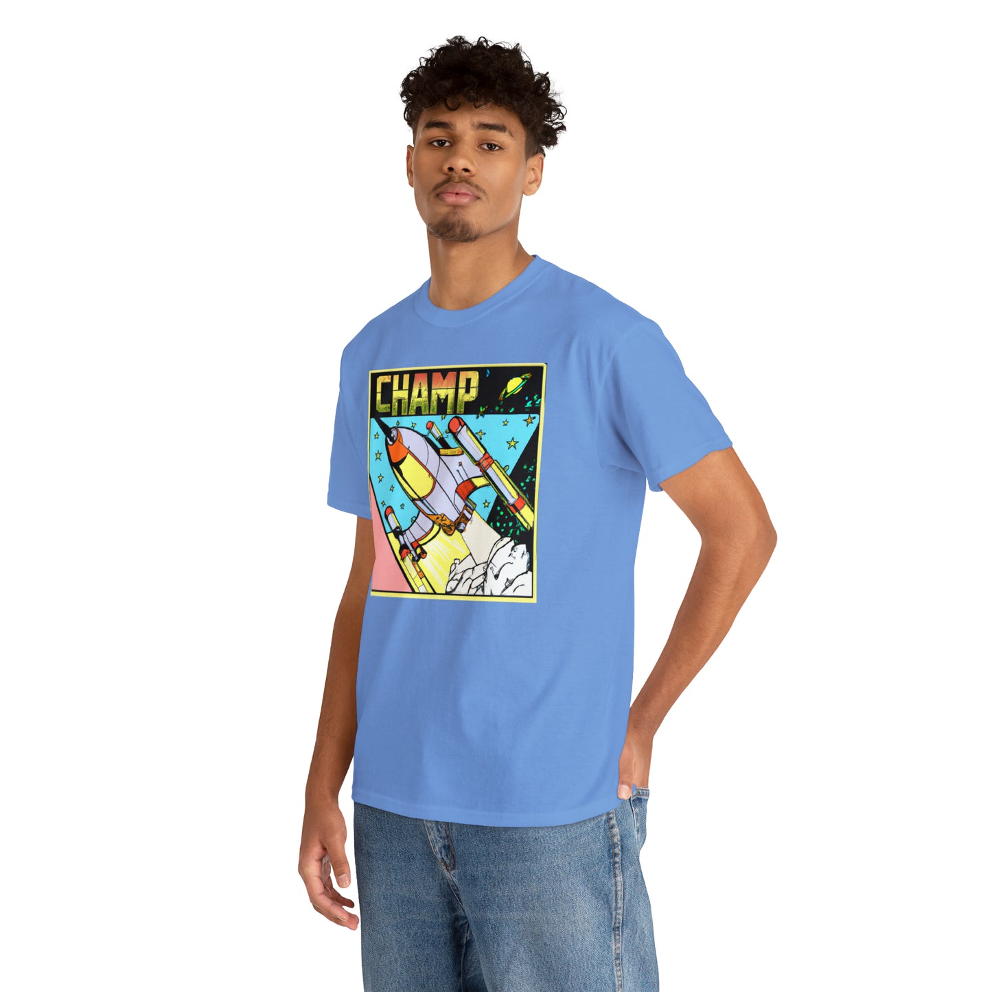 CHAMP Logo Spaceship 1 - 1980's Comic Book Style - AI Art - Gildan Heavy Cotton Tee