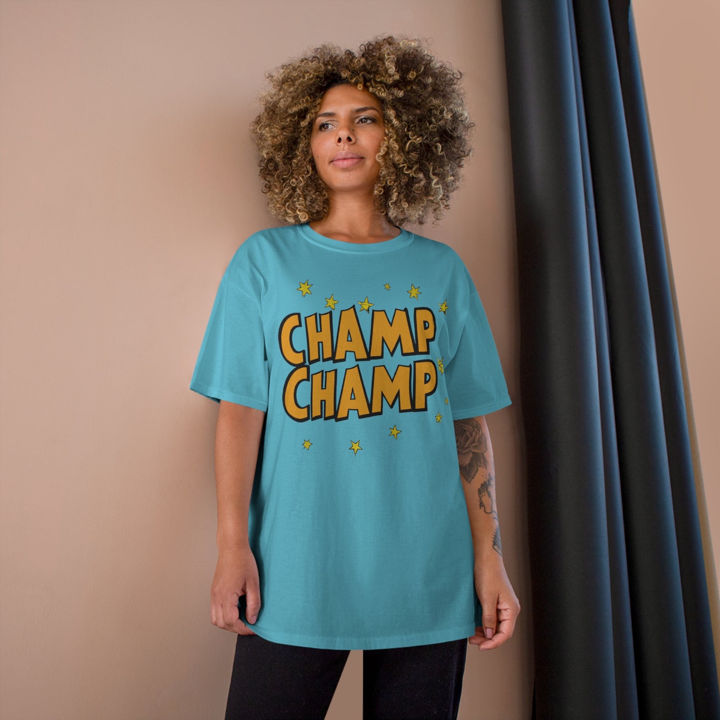 CHAMP-CHAMP Double Champ Logo 1920's Style Cartoon Art - AI Art - Champion T-Shirt