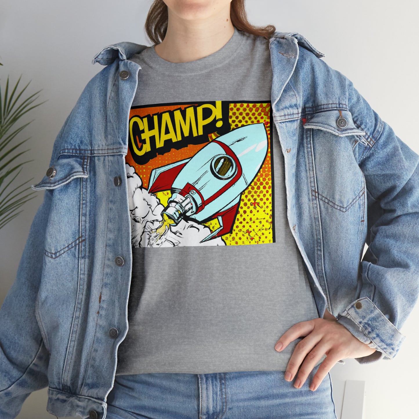 CHAMP! Spaceship 3 - 1950's Comic Book Style - AI Art - Gildan Heavy Cotton Tee