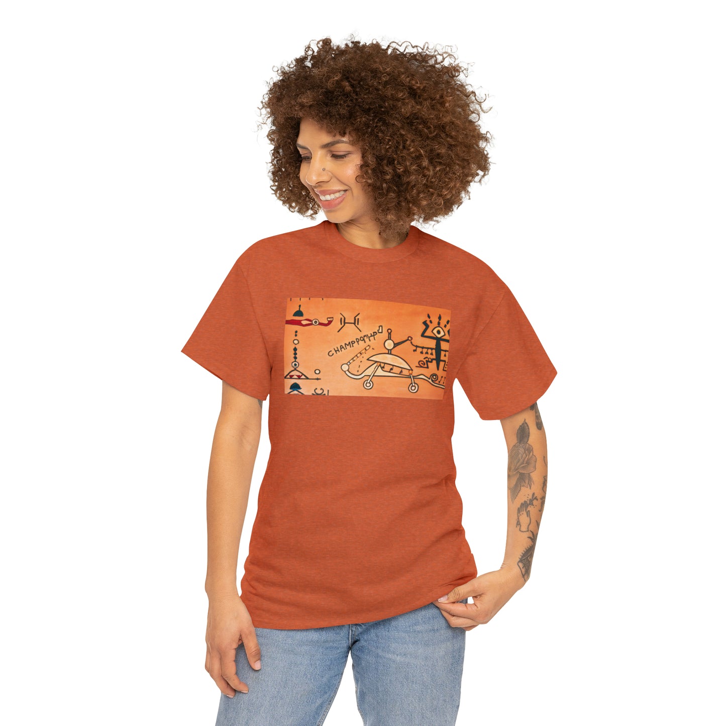 Heiroglyphic Spaceship - AI Art - Gildan Heavy Cotton Tee