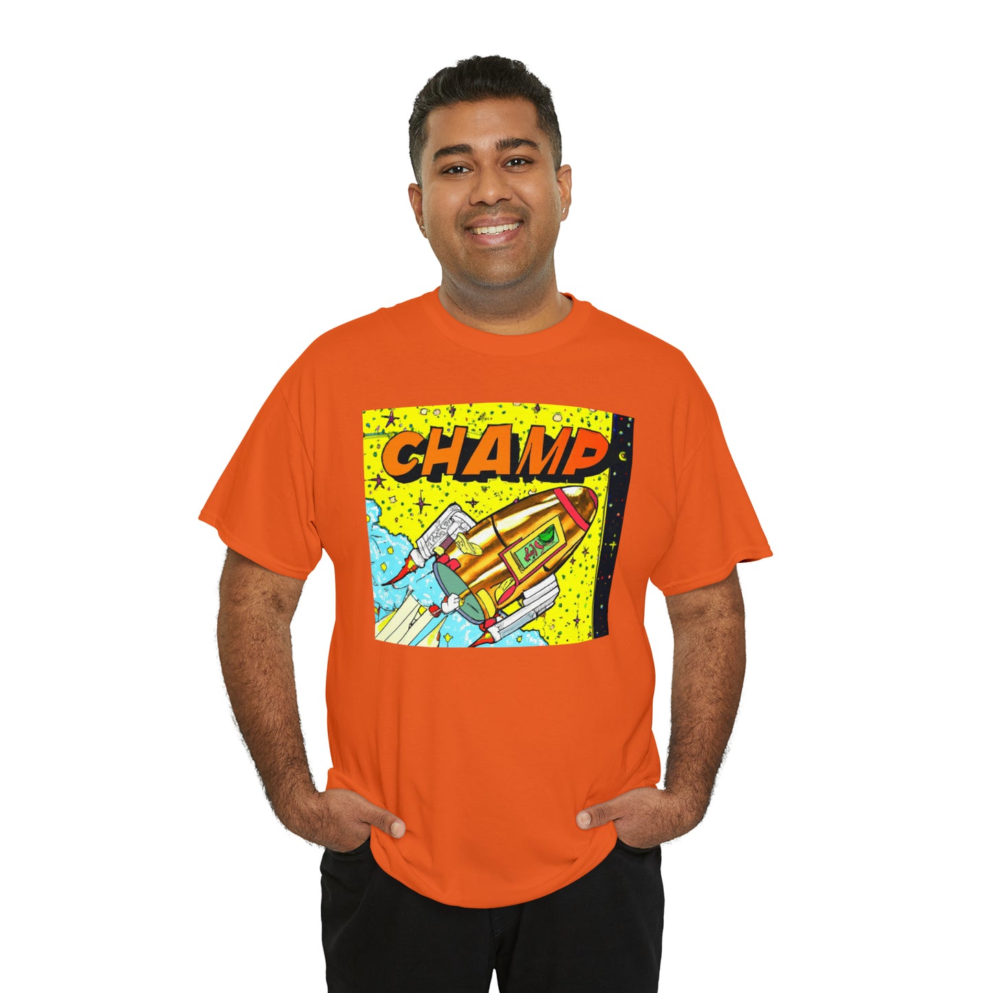 CHAMP Spaceship 8 - 1980's Style Comic Book Art - AI Art - Gildan Heavy Cotton Tee