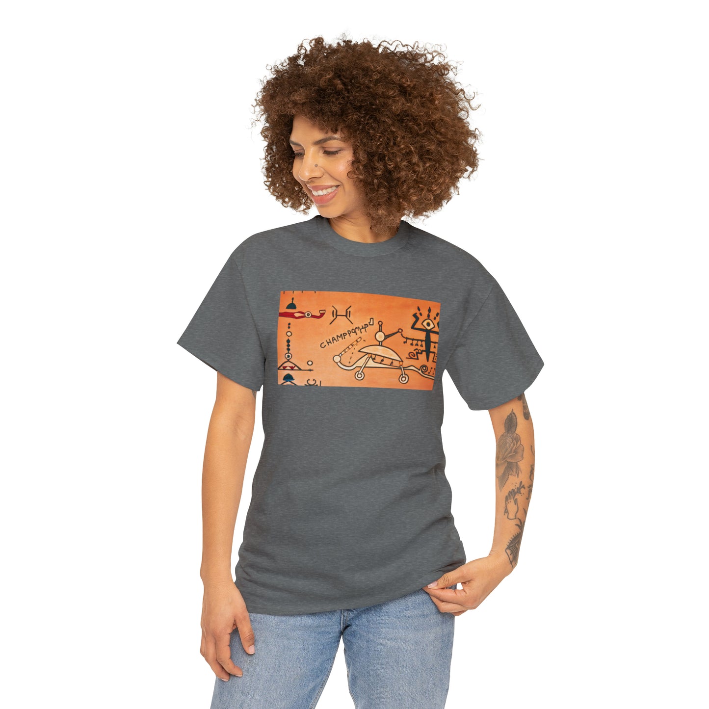 Heiroglyphic Spaceship - AI Art - Gildan Heavy Cotton Tee