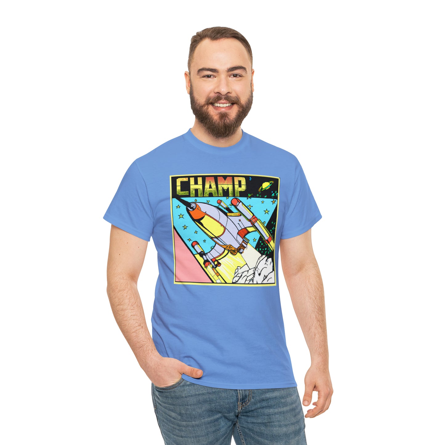 CHAMP Logo Spaceship 1 - 1980's Comic Book Style - AI Art - Gildan Heavy Cotton Tee