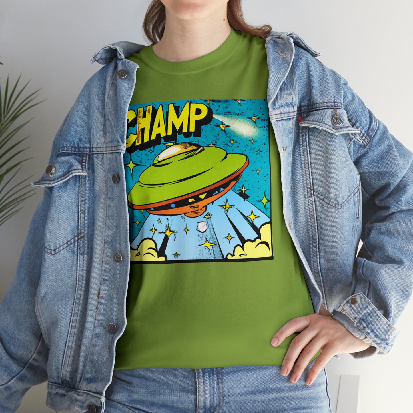 CHAMP UFO 25 - 1970's Style Comic Book Art - AI Art - Gildan Heavy Cotton Tee