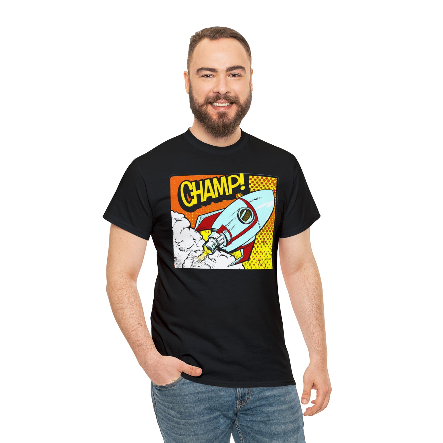 CHAMP! Spaceship 3 - 1950's Comic Book Style - AI Art - Gildan Heavy Cotton Tee