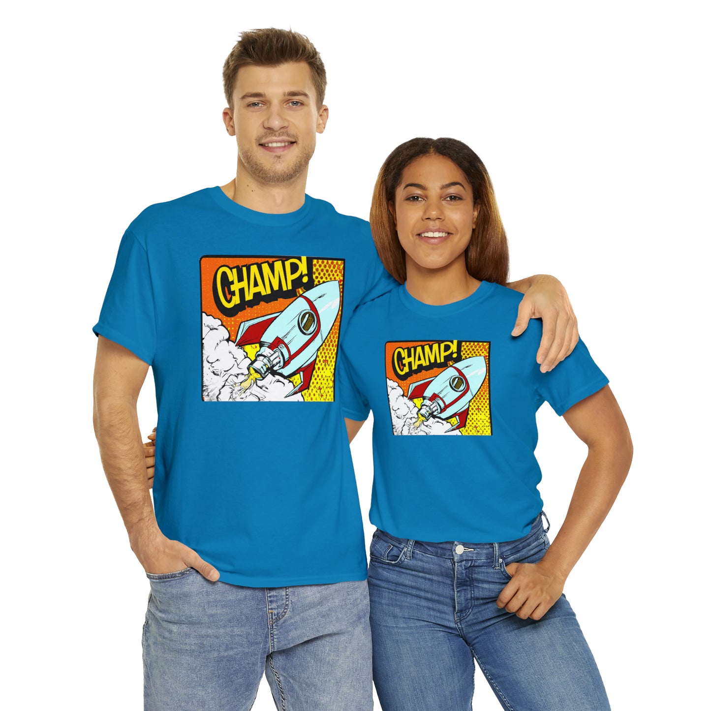 CHAMP! Spaceship 3 - 1950's Comic Book Style - AI Art - Gildan Heavy Cotton Tee