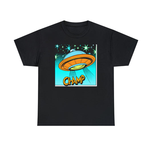 CHAMP Logo UFO 2 - 1960's Comic Book Style - AI Art - Gildan Heavy Cotton Tee