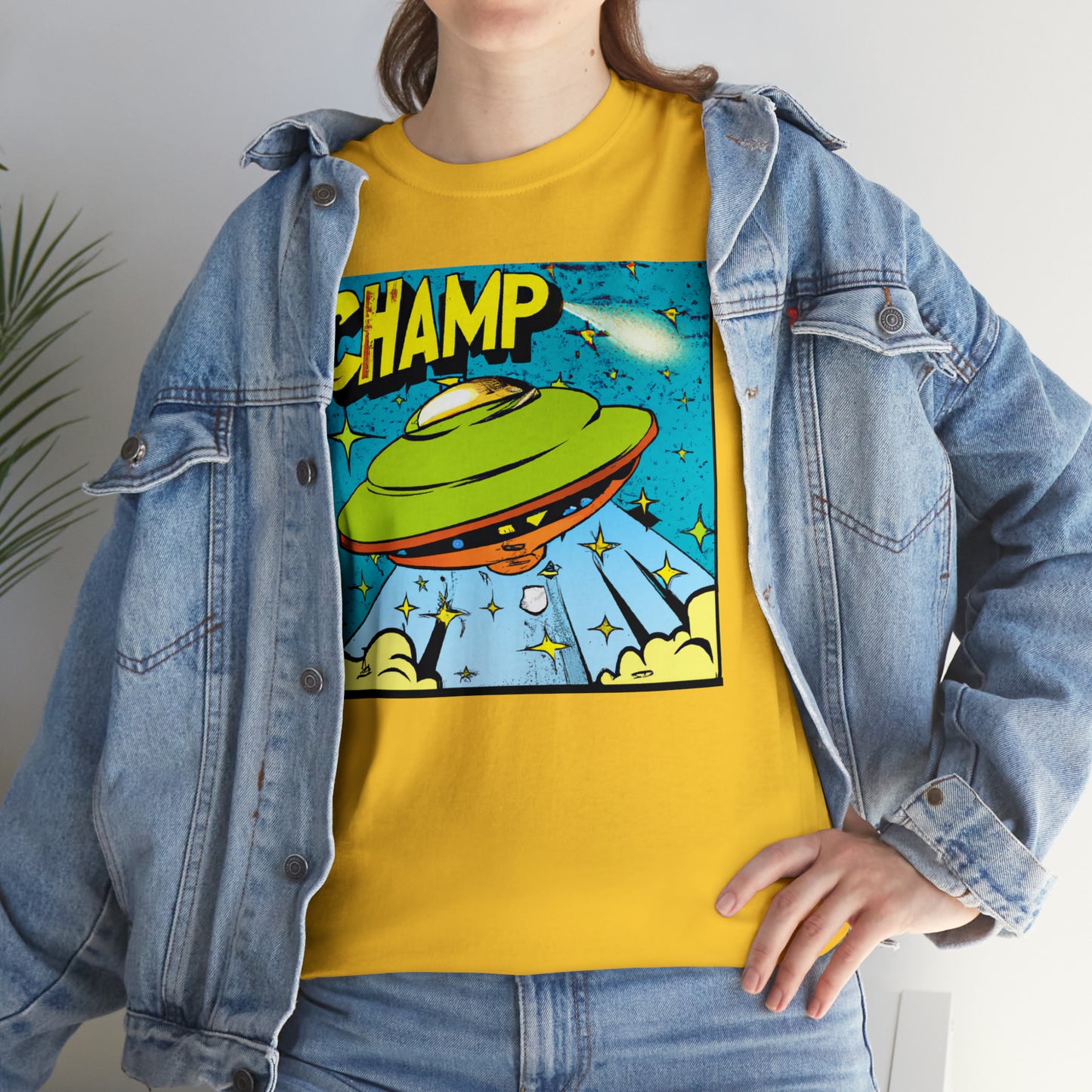 CHAMP UFO 25 - 1970's Style Comic Book Art - AI Art - Gildan Heavy Cotton Tee