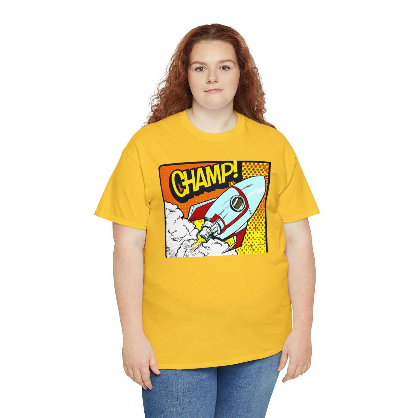 CHAMP! Spaceship 3 - 1950's Comic Book Style - AI Art - Gildan Heavy Cotton Tee