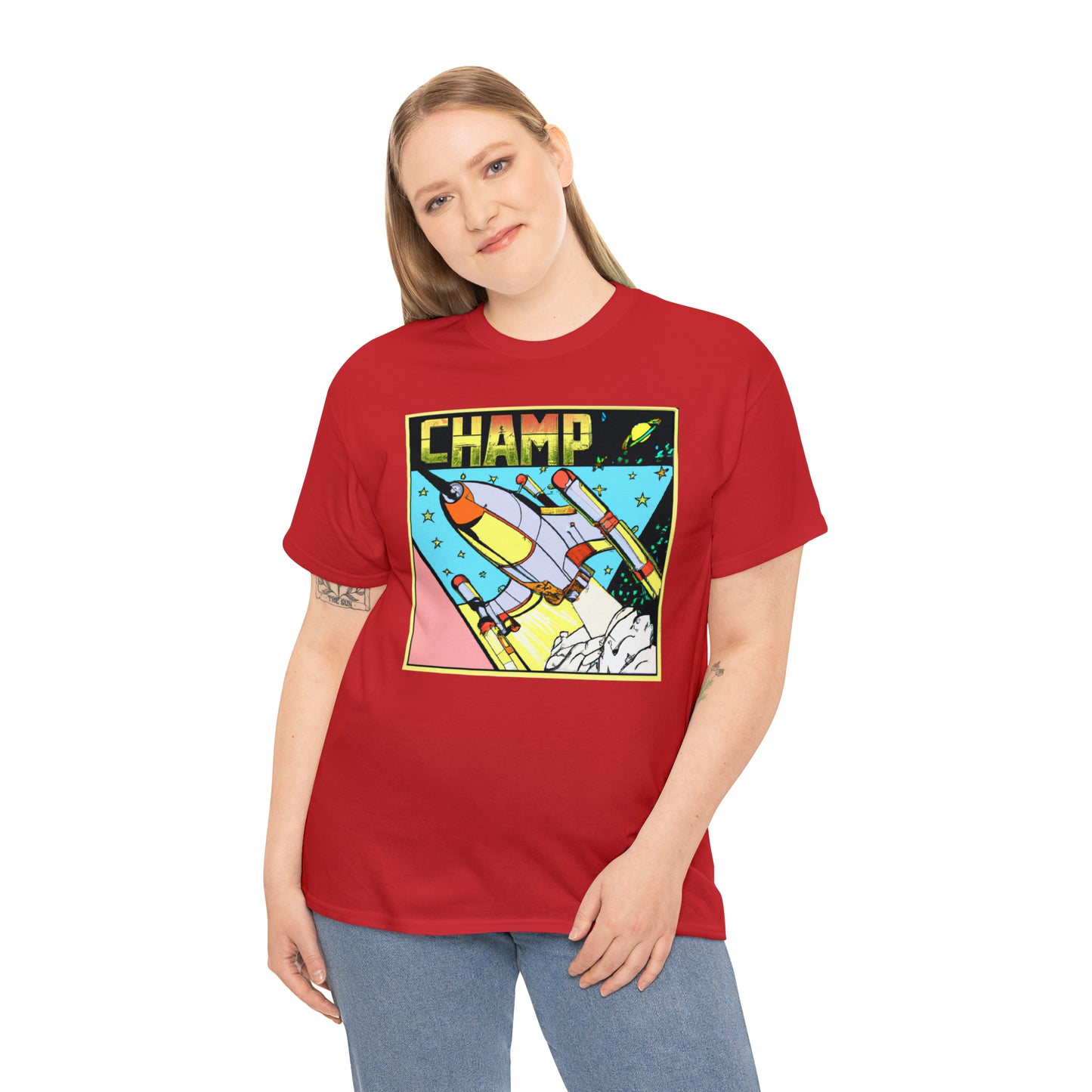 CHAMP Logo Spaceship 1 - 1980's Comic Book Style - AI Art - Gildan Heavy Cotton Tee