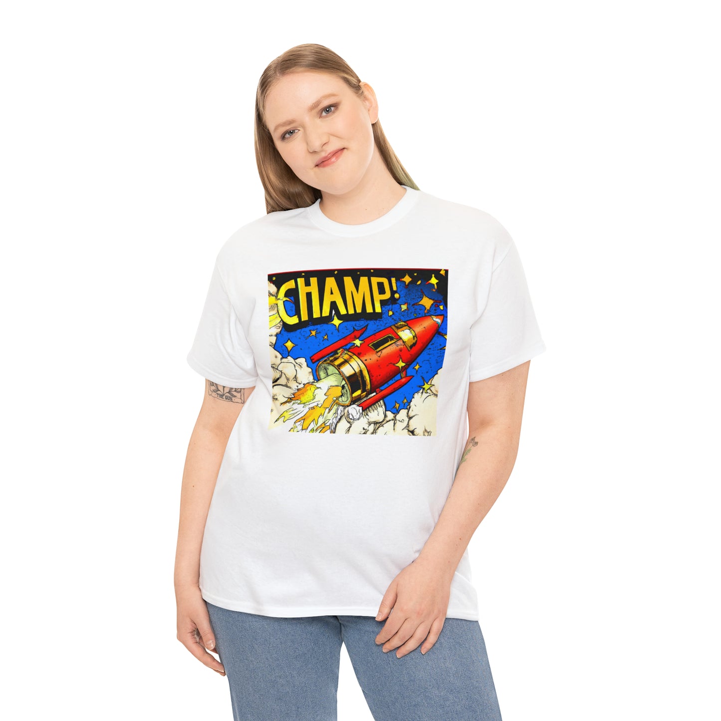 CHAMP! Spaceship 4 - 1700's Comic Style - AI Art - Gildan Heavy Cotton Tee