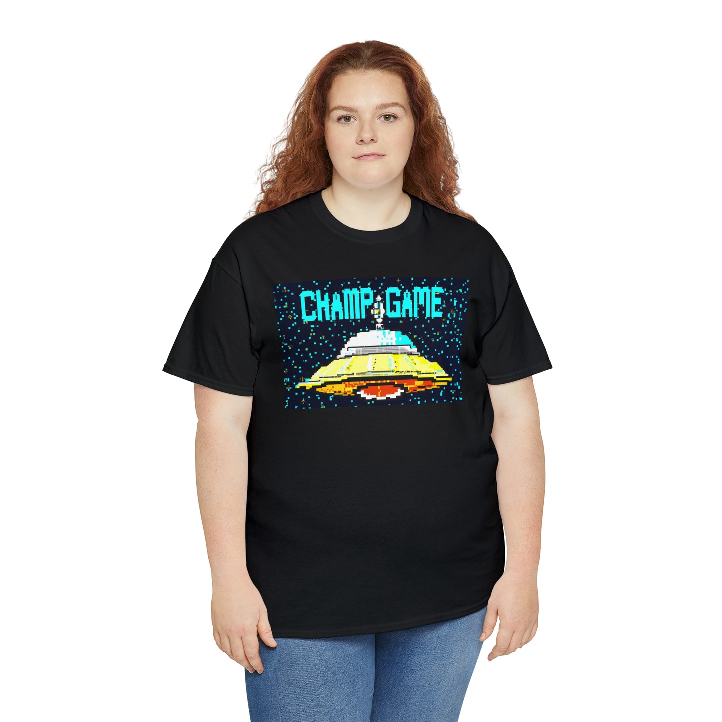 CHAMP GAME UFO 21 - 8-bit Style Pixel Art - AI Art - Gildan Heavy Cotton Tee