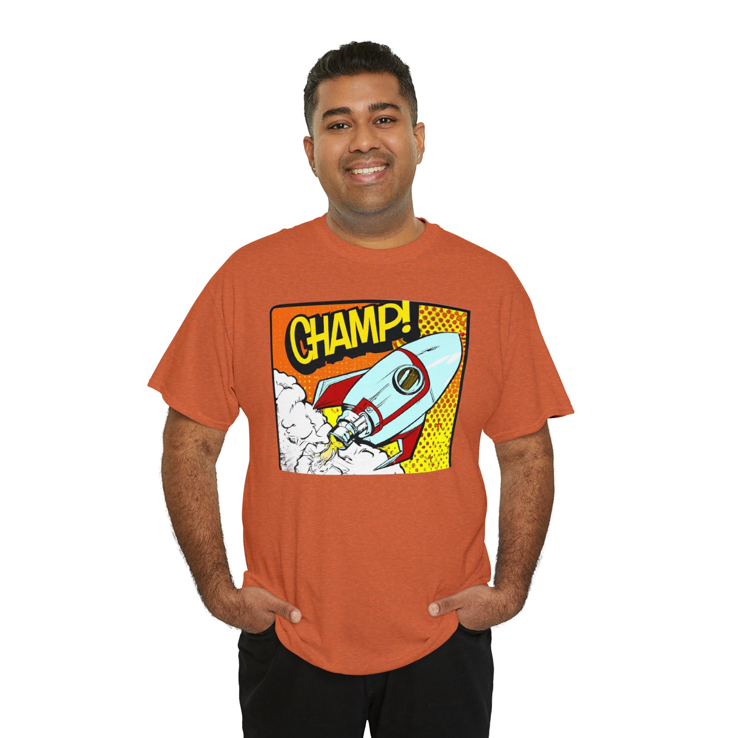 CHAMP! Spaceship 3 - 1950's Comic Book Style - AI Art - Gildan Heavy Cotton Tee