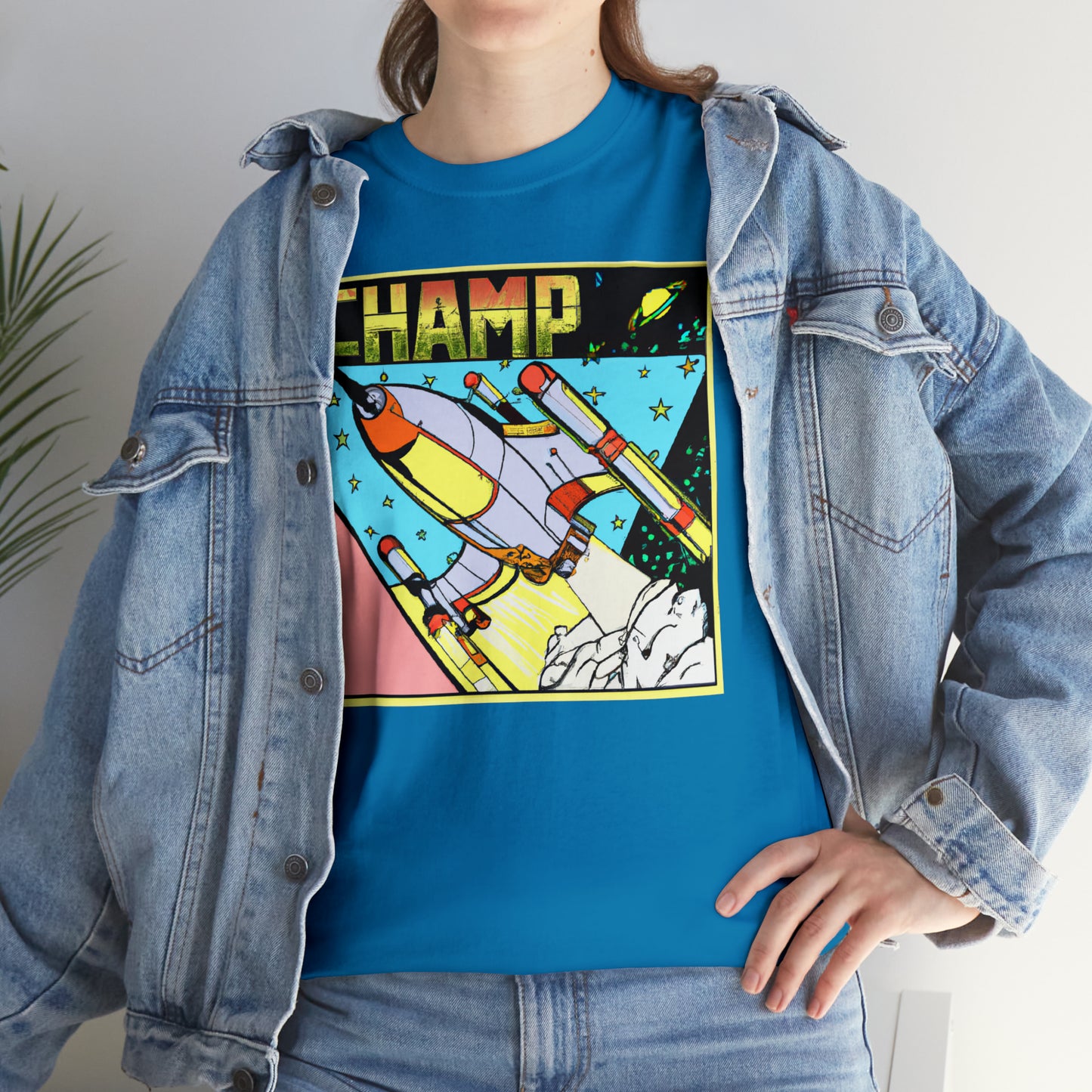 CHAMP Logo Spaceship 1 - 1980's Comic Book Style - AI Art - Gildan Heavy Cotton Tee