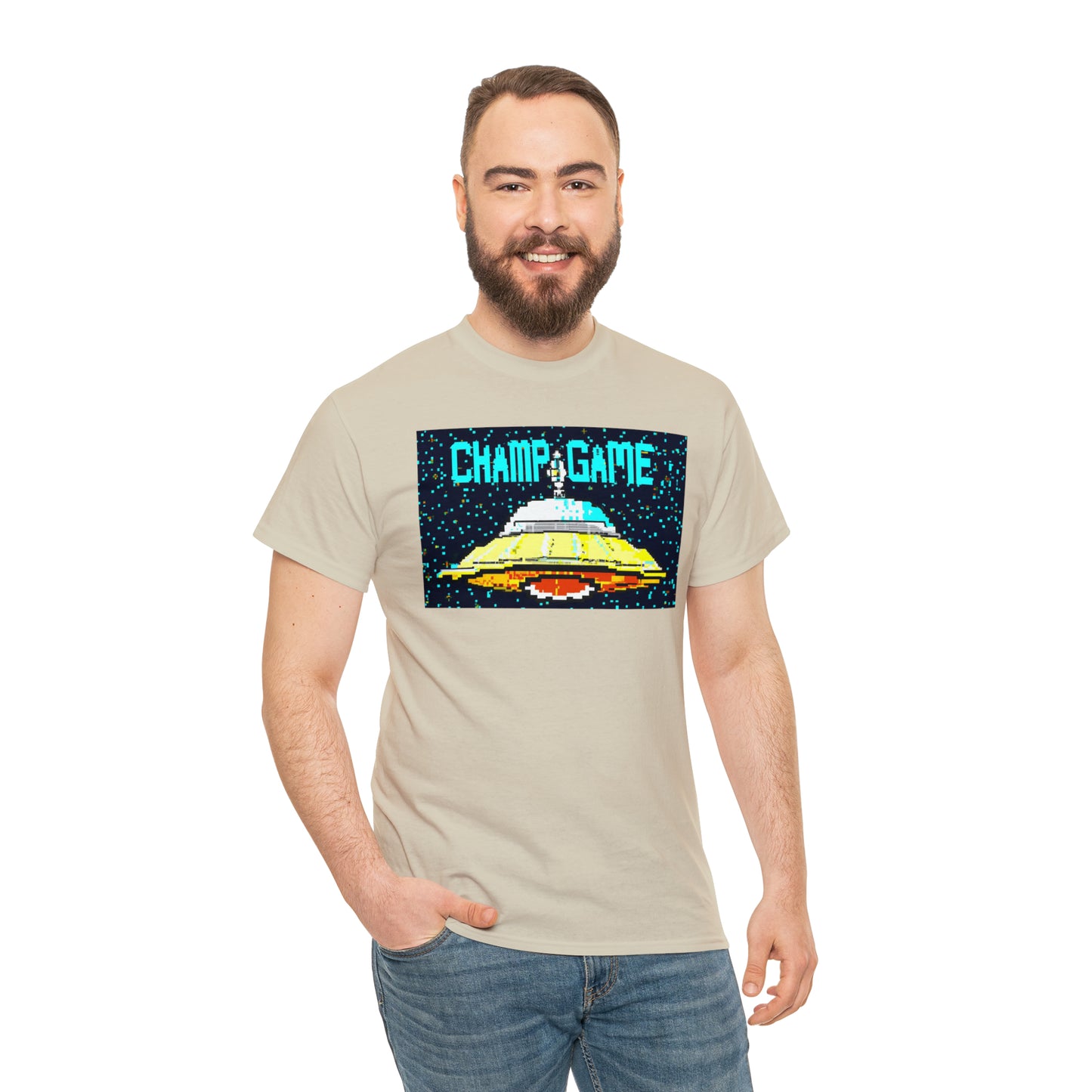 CHAMP GAME UFO 21 - 8-bit Style Pixel Art - AI Art - Gildan Heavy Cotton Tee