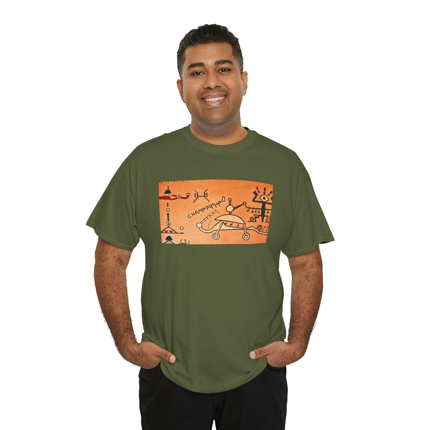 Heiroglyphic Spaceship - AI Art - Gildan Heavy Cotton Tee