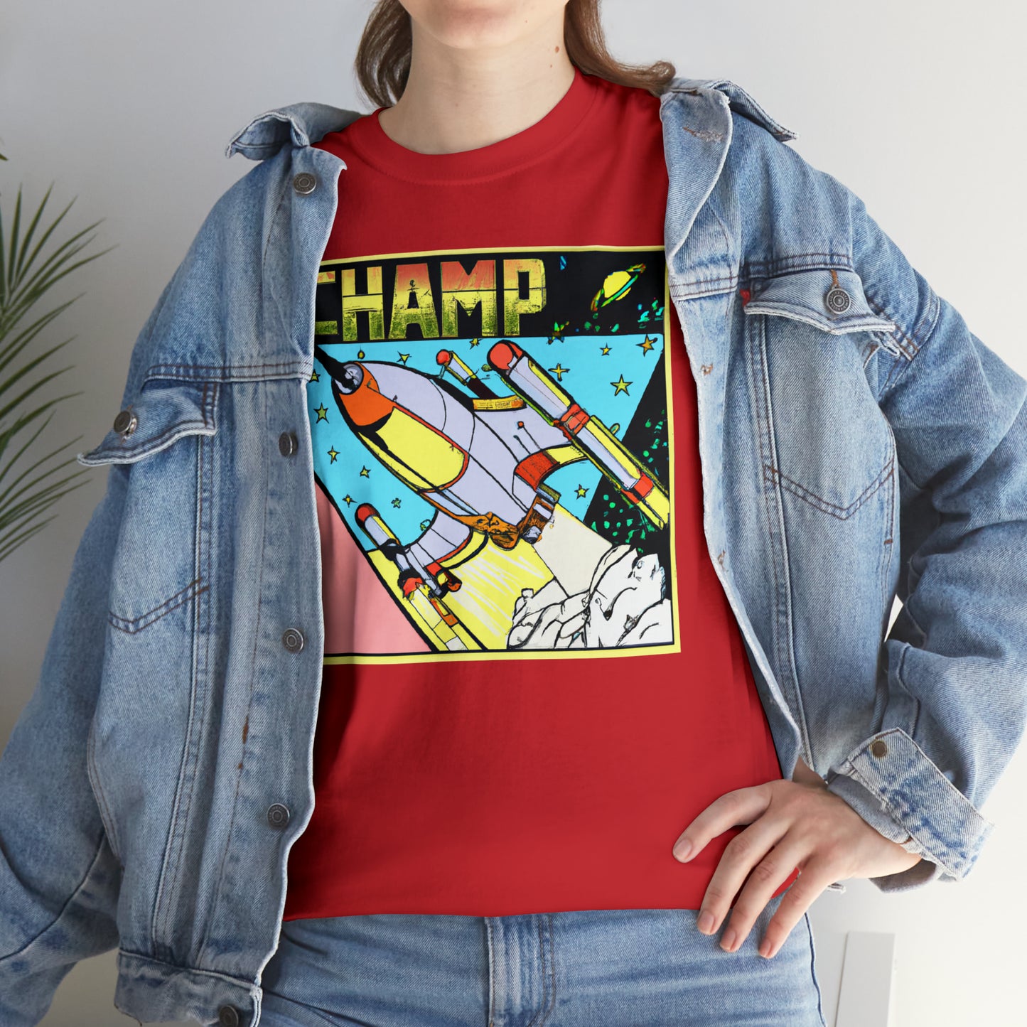 CHAMP Logo Spaceship 1 - 1980's Comic Book Style - AI Art - Gildan Heavy Cotton Tee