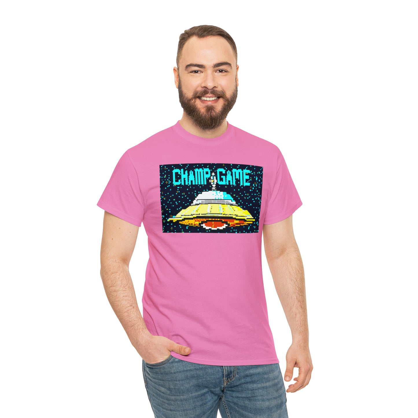 CHAMP GAME UFO 21 - 8-bit Style Pixel Art - AI Art - Gildan Heavy Cotton Tee