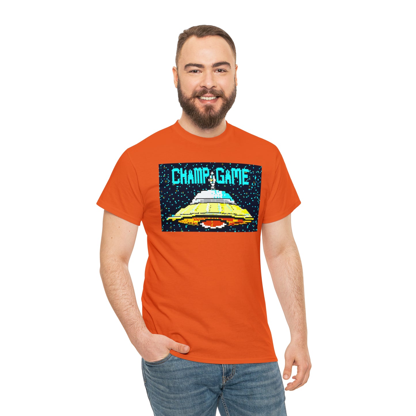 CHAMP GAME UFO 21 - 8-bit Style Pixel Art - AI Art - Gildan Heavy Cotton Tee