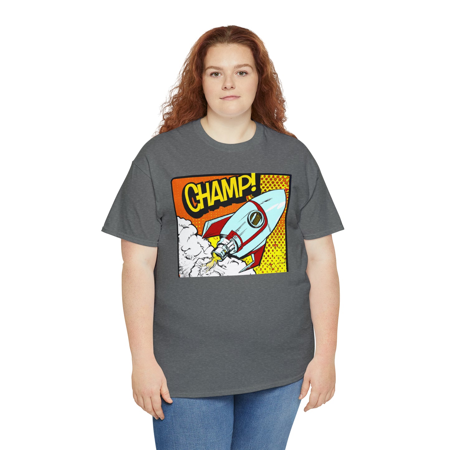 CHAMP! Spaceship 3 - 1950's Comic Book Style - AI Art - Gildan Heavy Cotton Tee