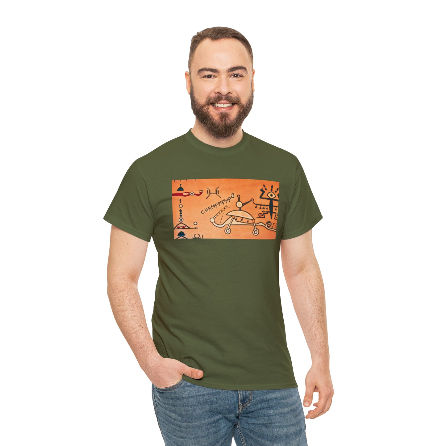 Heiroglyphic Spaceship - AI Art - Gildan Heavy Cotton Tee