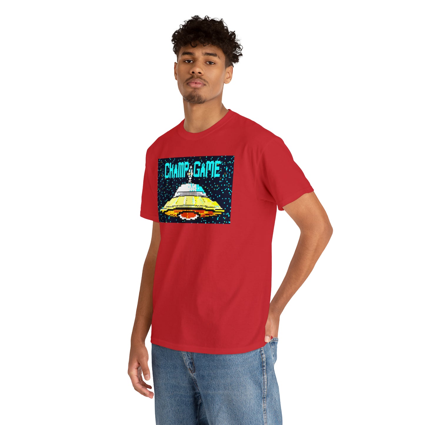 CHAMP GAME UFO 21 - 8-bit Style Pixel Art - AI Art - Gildan Heavy Cotton Tee