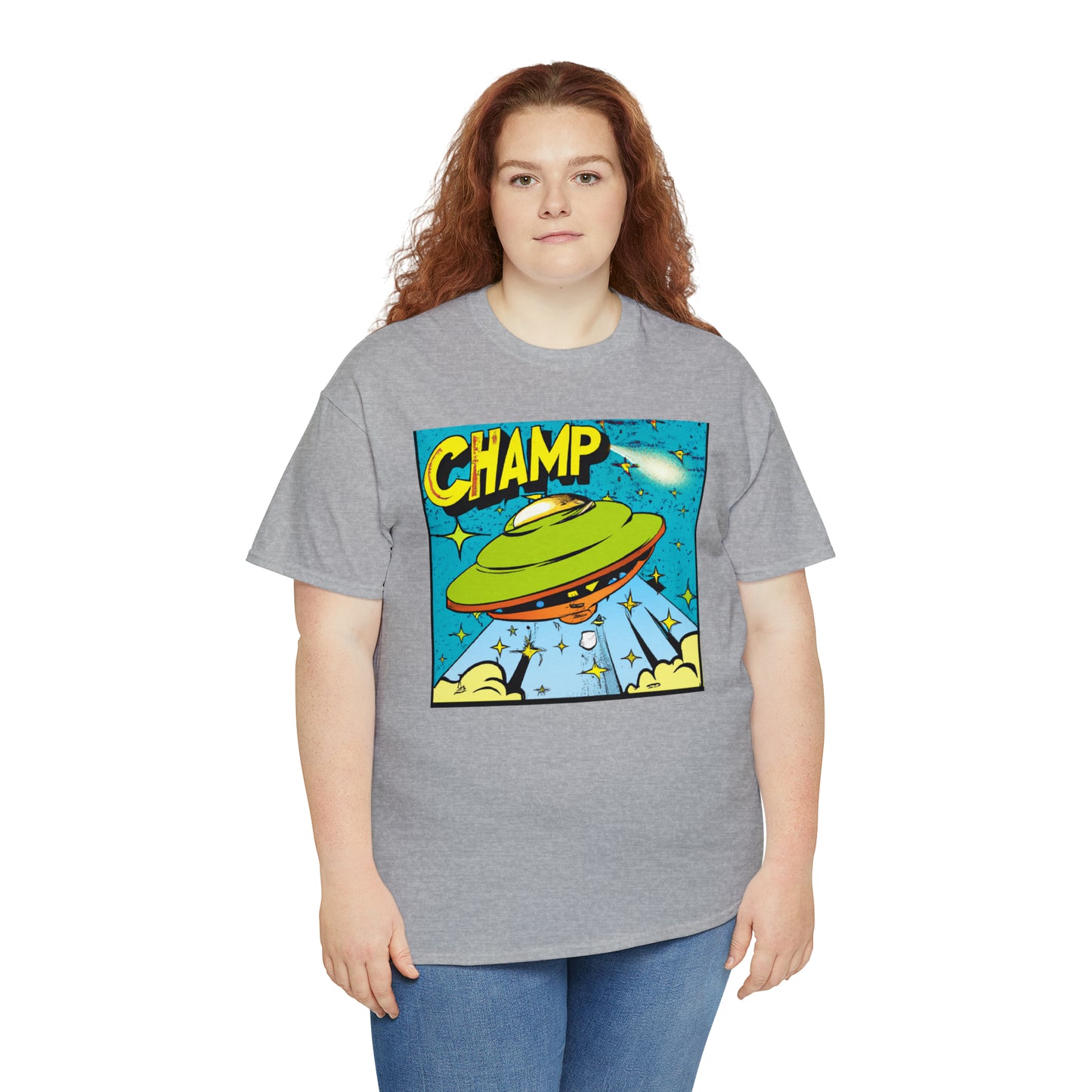 CHAMP UFO 25 - 1970's Style Comic Book Art - AI Art - Gildan Heavy Cotton Tee