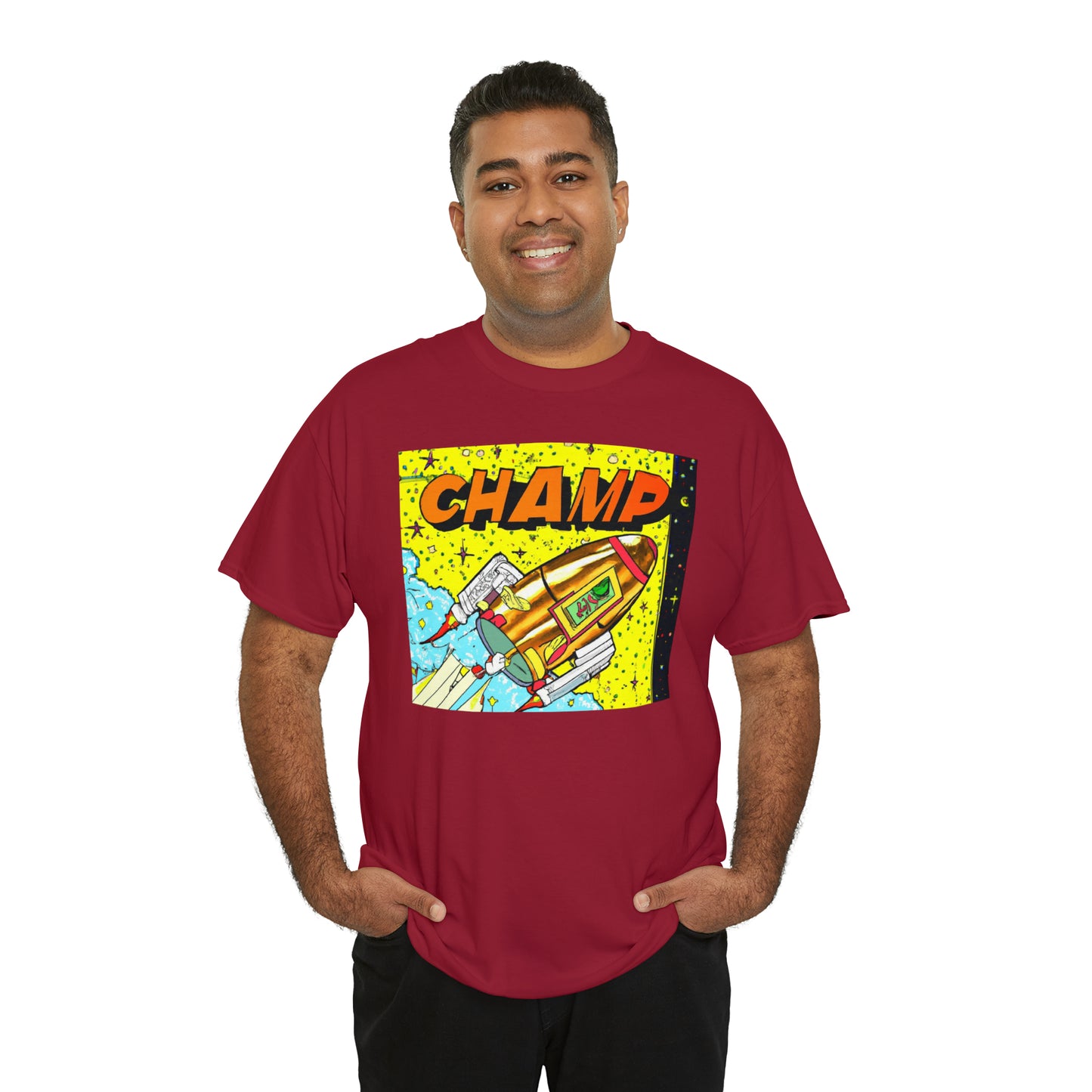 CHAMP Spaceship 8 - 1980's Style Comic Book Art - AI Art - Gildan Heavy Cotton Tee