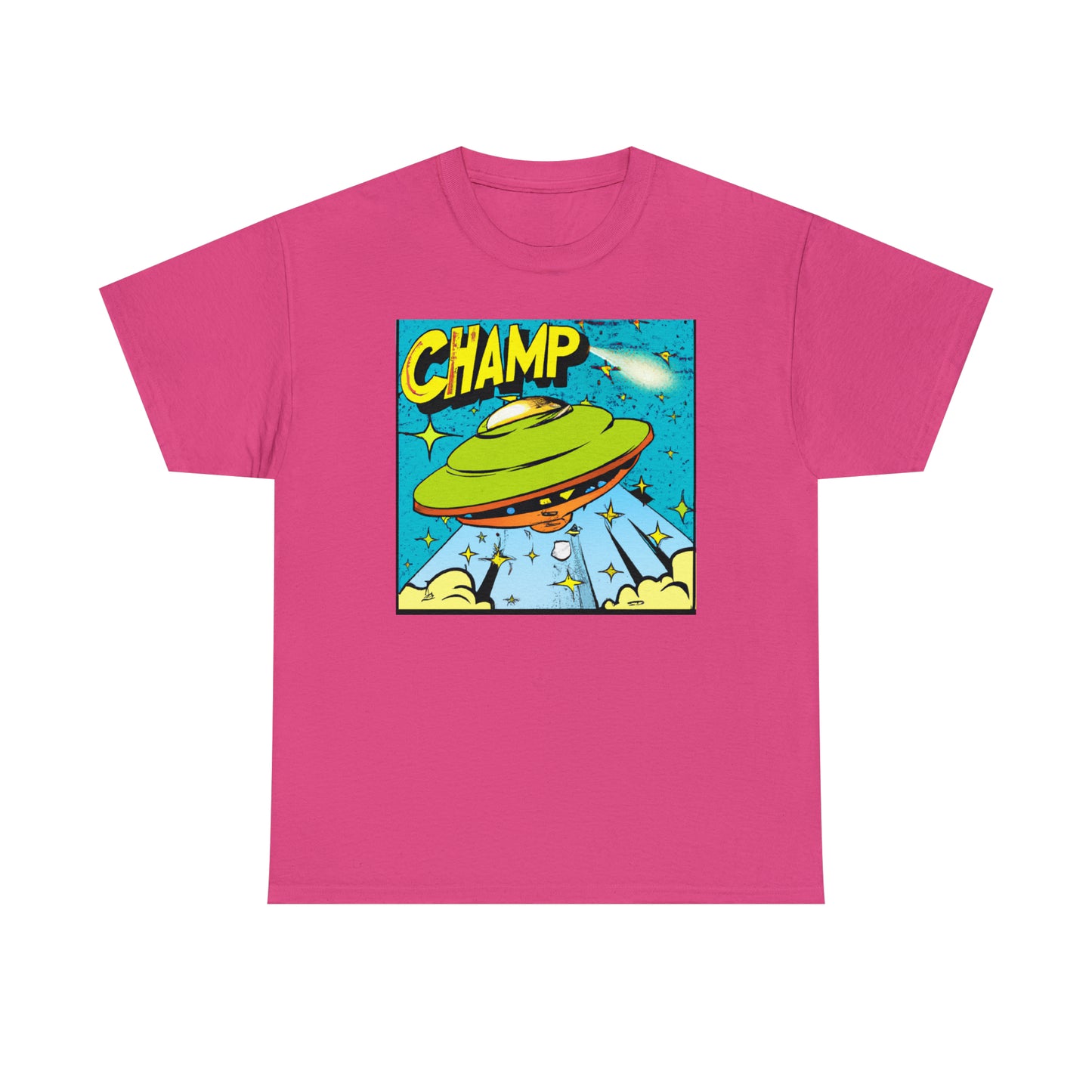 CHAMP UFO 25 - 1970's Style Comic Book Art - AI Art - Gildan Heavy Cotton Tee