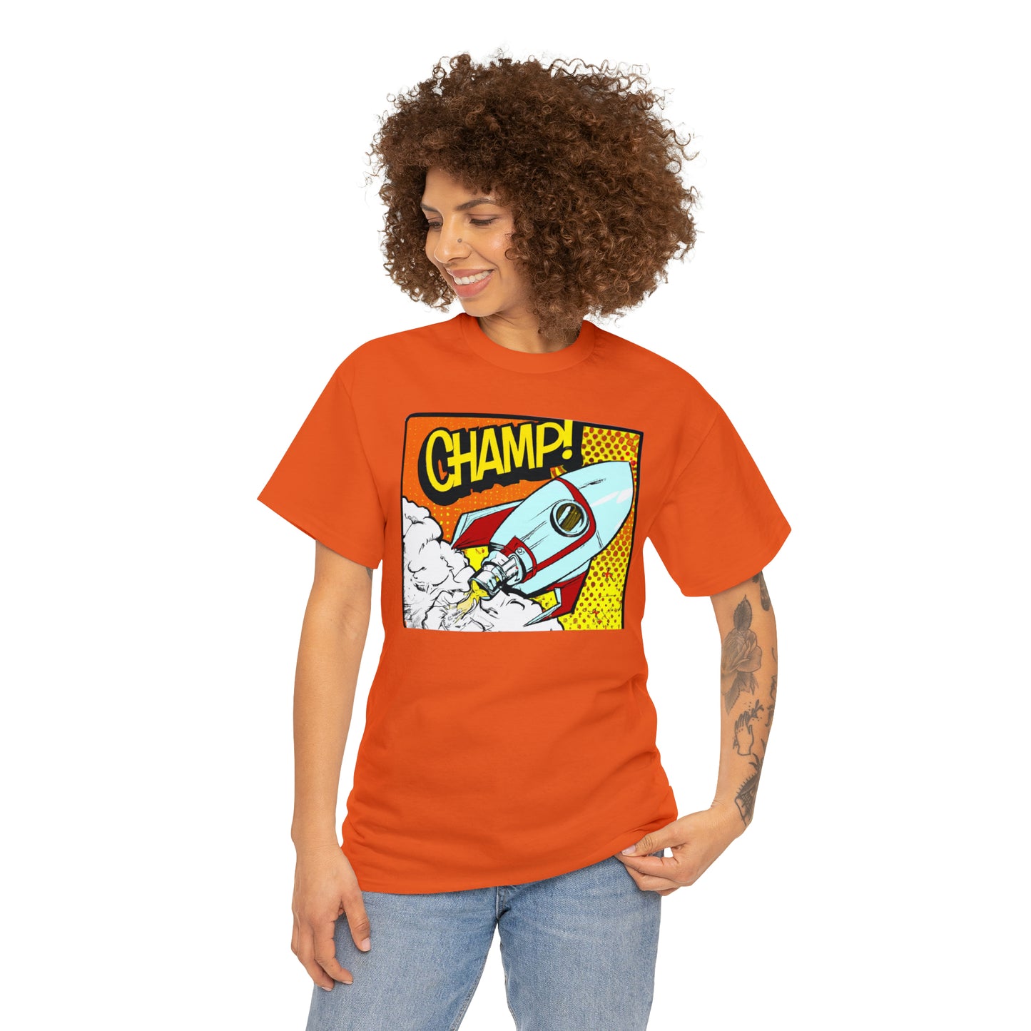 CHAMP! Spaceship 3 - 1950's Comic Book Style - AI Art - Gildan Heavy Cotton Tee