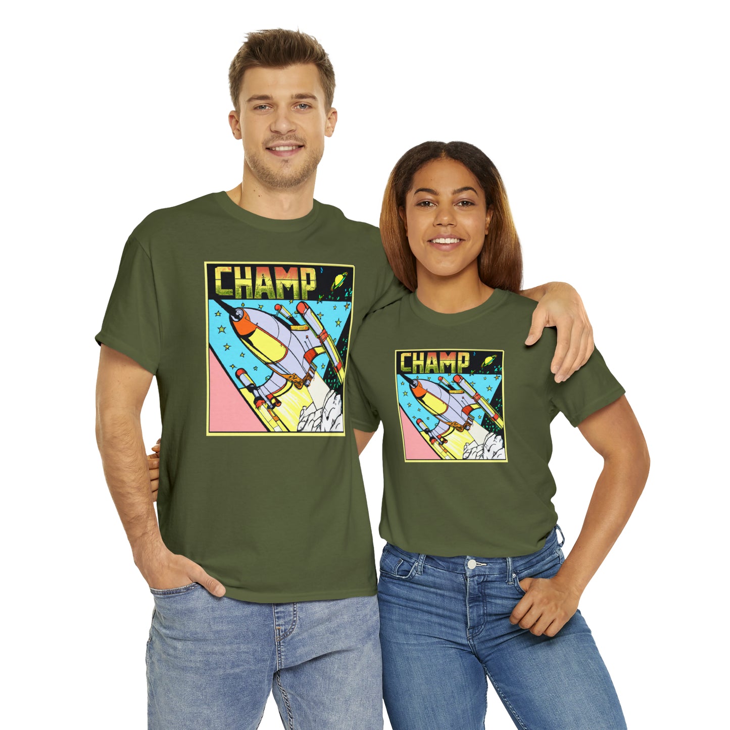 CHAMP Logo Spaceship 1 - 1980's Comic Book Style - AI Art - Gildan Heavy Cotton Tee