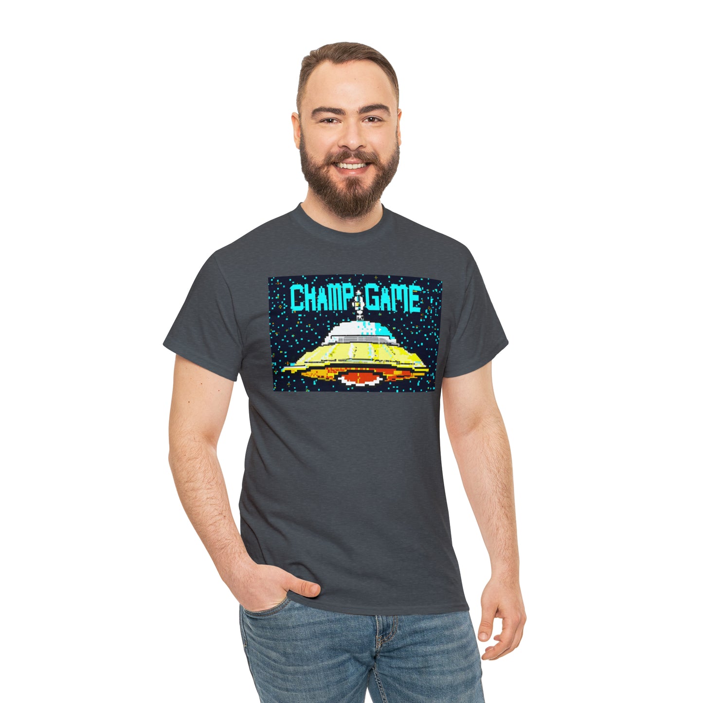 CHAMP GAME UFO 21 - 8-bit Style Pixel Art - AI Art - Gildan Heavy Cotton Tee