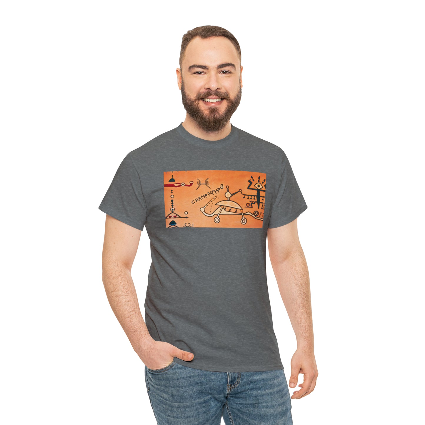 Heiroglyphic Spaceship - AI Art - Gildan Heavy Cotton Tee