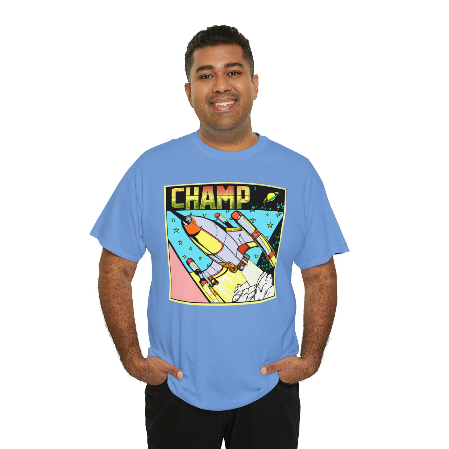 CHAMP Logo Spaceship 1 - 1980's Comic Book Style - AI Art - Gildan Heavy Cotton Tee