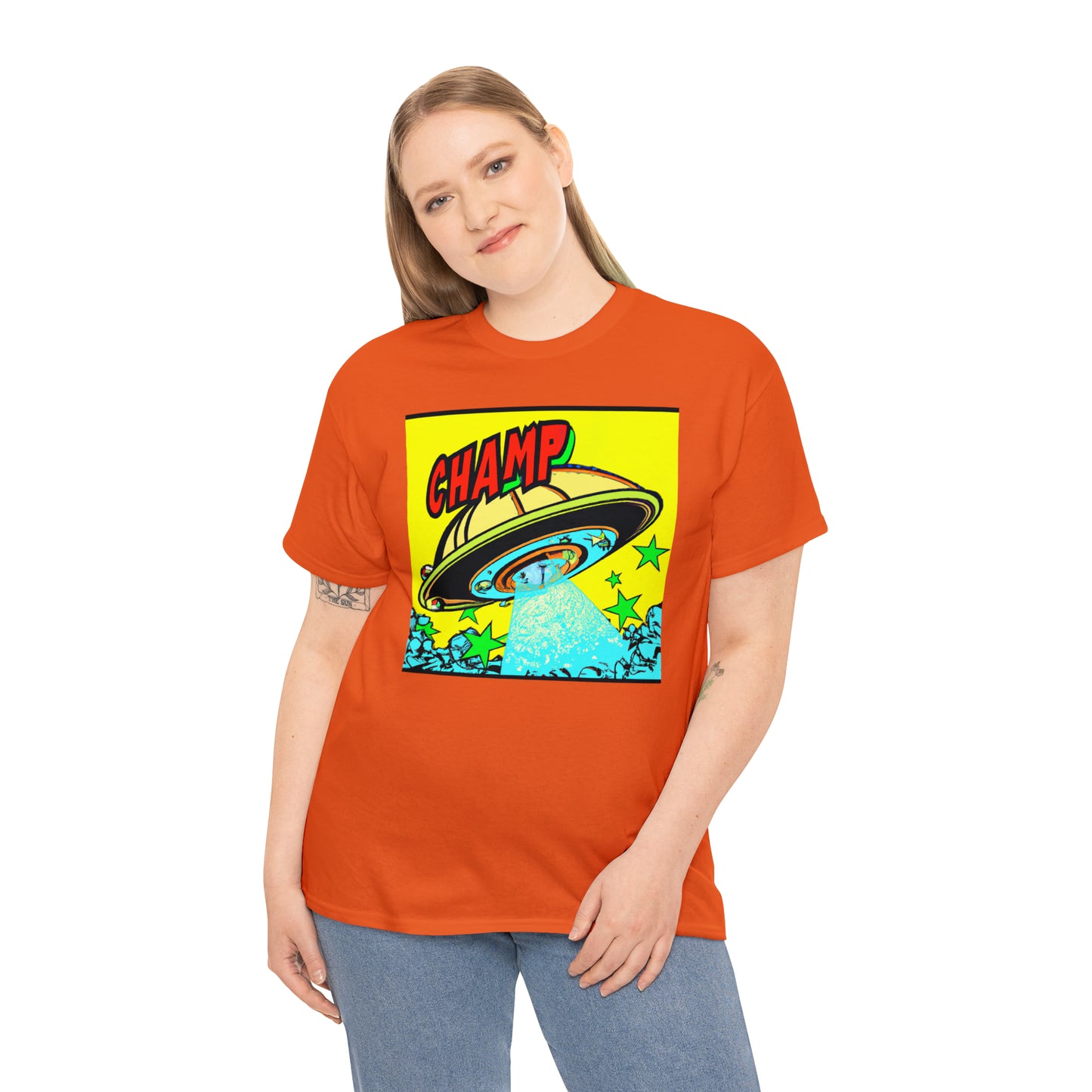 CHAMP UFO 18 - 1600's Style Comic Art - AI Art - Gildan Heavy Cotton Tee