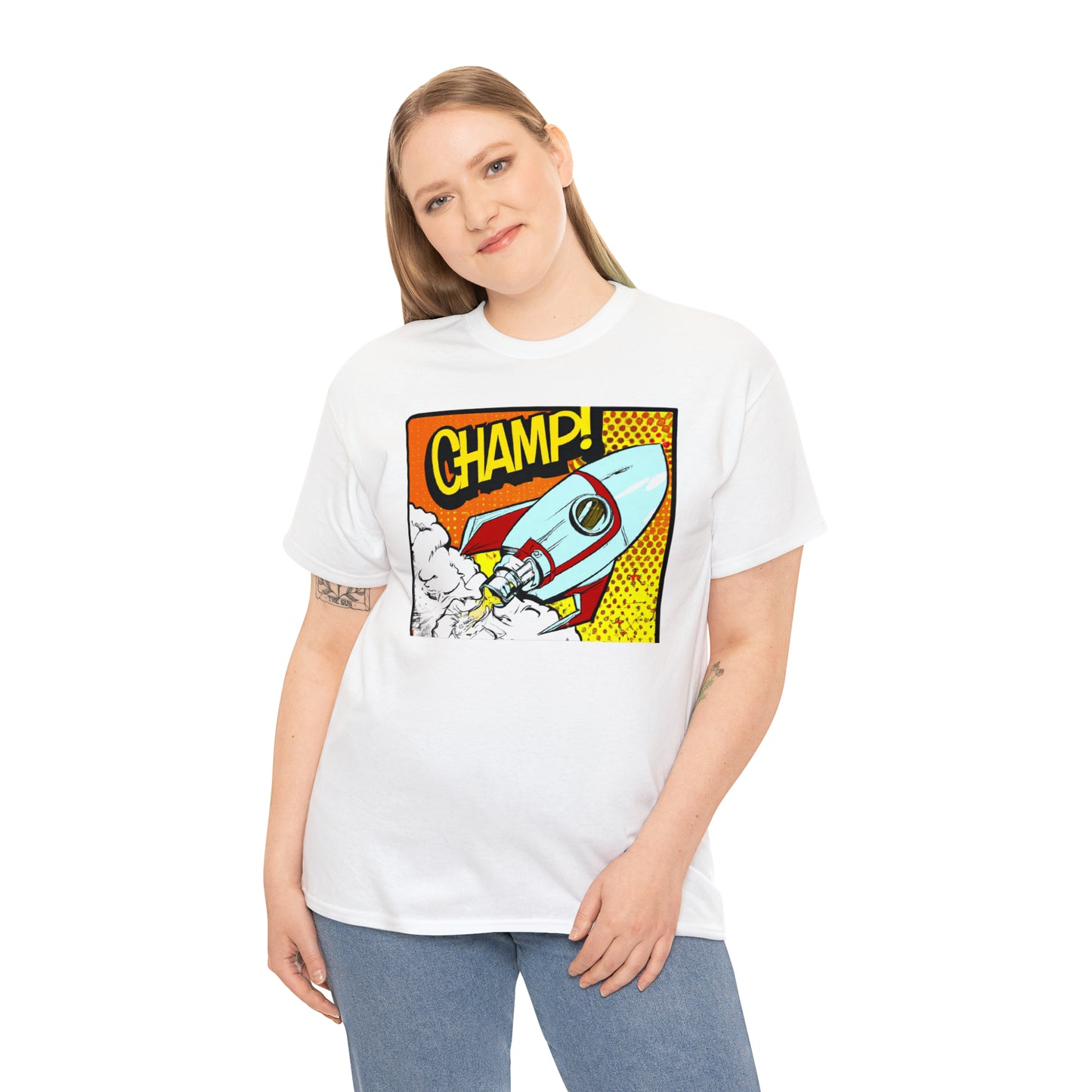 CHAMP! Spaceship 3 - 1950's Comic Book Style - AI Art - Gildan Heavy Cotton Tee