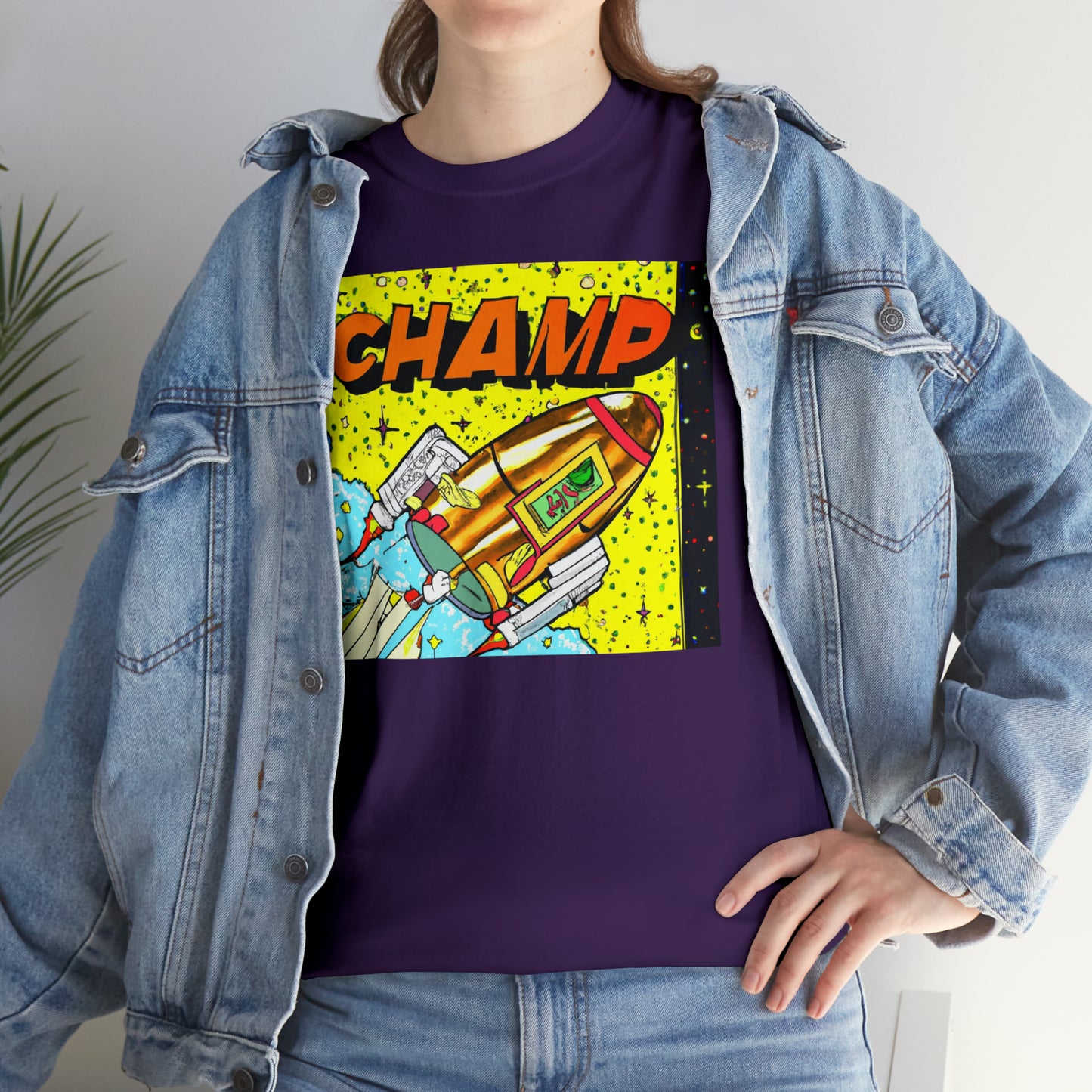 CHAMP Spaceship 8 - 1980's Style Comic Book Art - AI Art - Gildan Heavy Cotton Tee