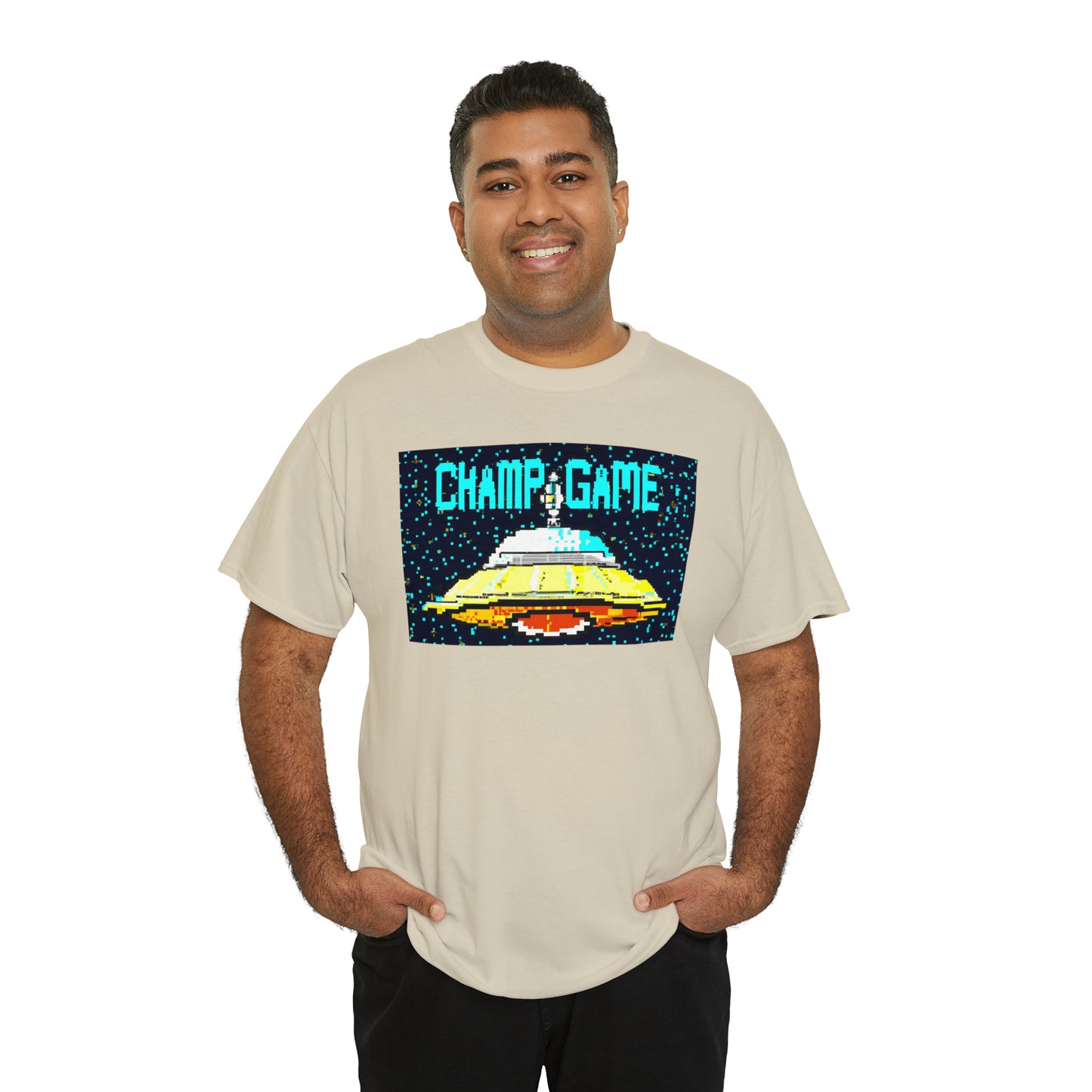 CHAMP GAME UFO 21 - 8-bit Style Pixel Art - AI Art - Gildan Heavy Cotton Tee