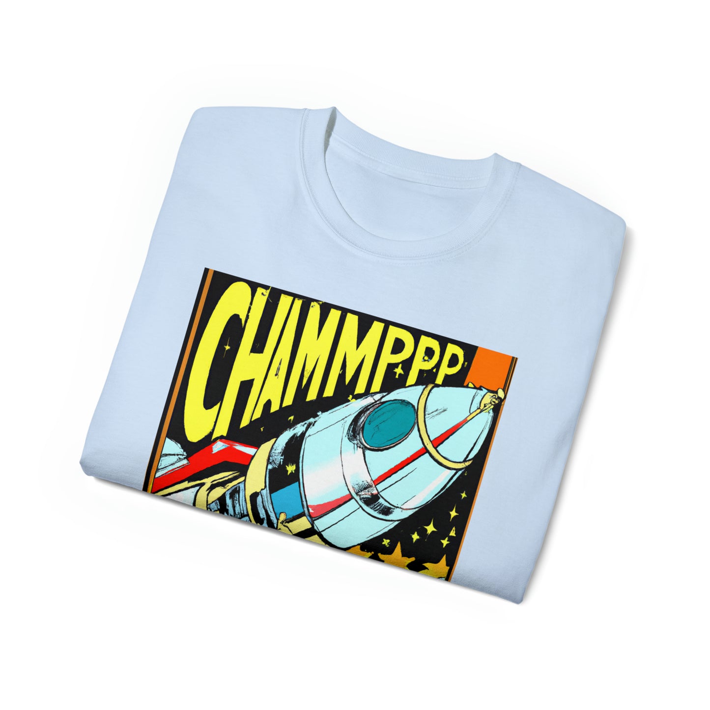 CHAMPPP Spaceship 7 - 1970's Style Comic Book Art - AI Art - Gildan Ultra Cotton Tee