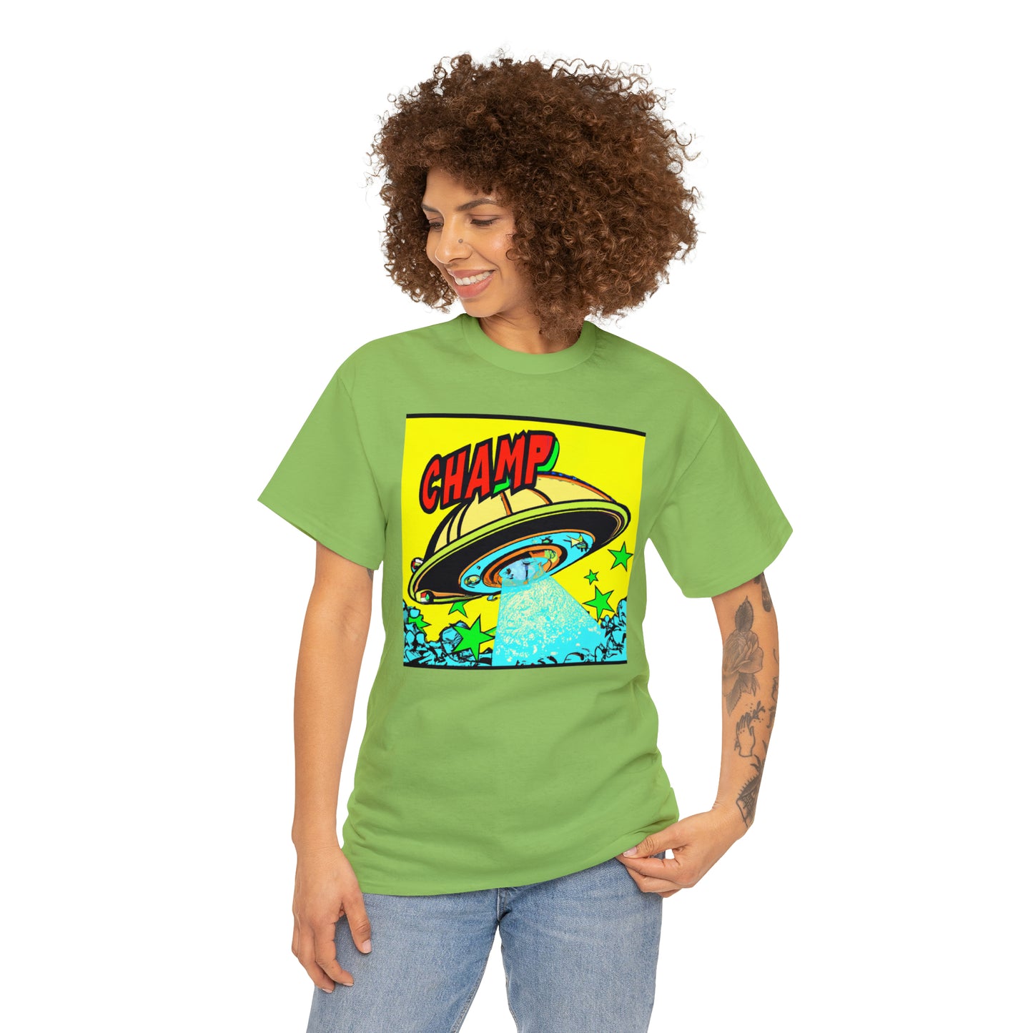 CHAMP UFO 18 - 1600's Style Comic Art - AI Art - Gildan Heavy Cotton Tee