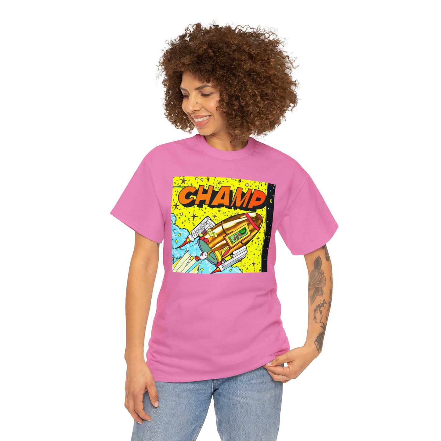 CHAMP Spaceship 8 - 1980's Style Comic Book Art - AI Art - Gildan Heavy Cotton Tee