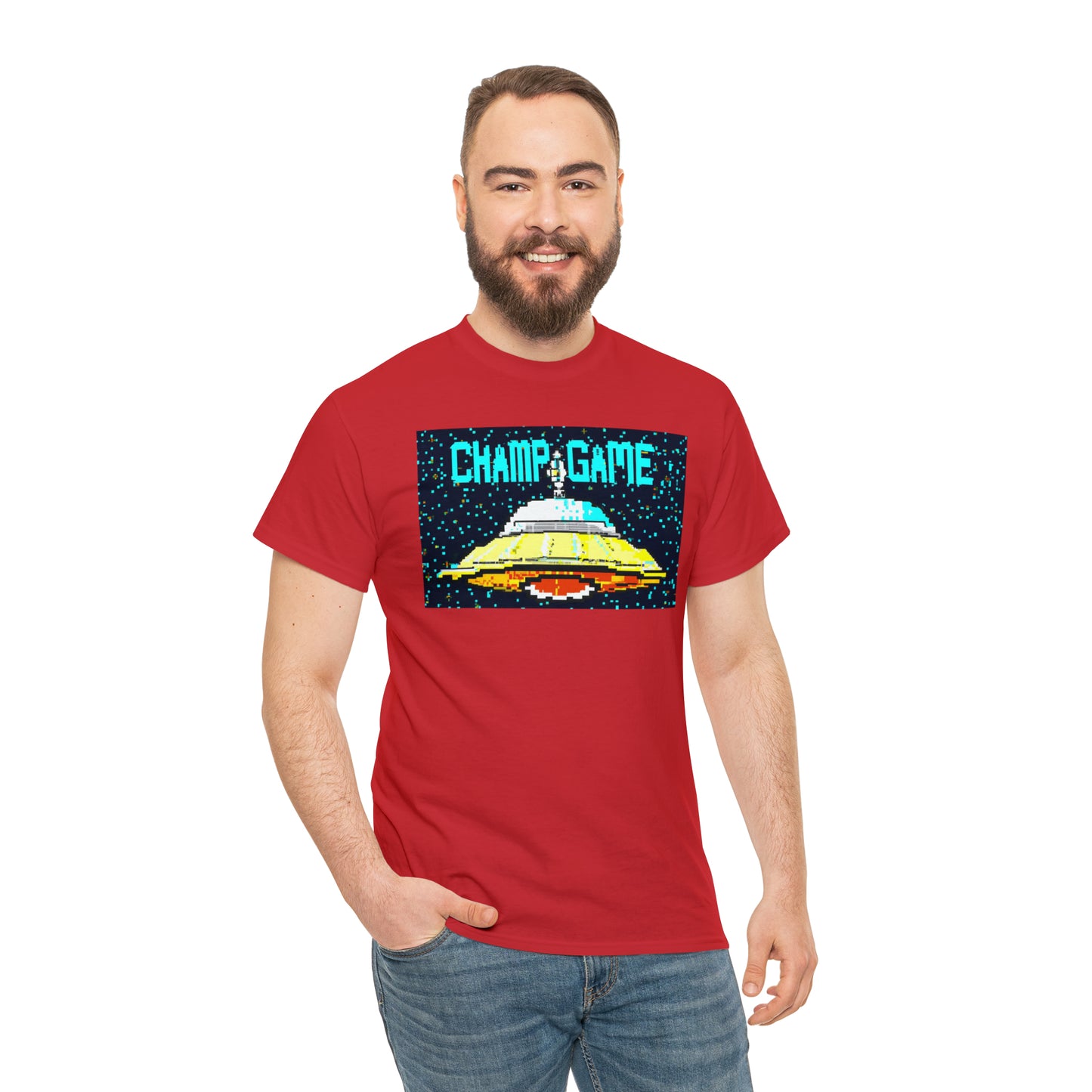 CHAMP GAME UFO 21 - 8-bit Style Pixel Art - AI Art - Gildan Heavy Cotton Tee