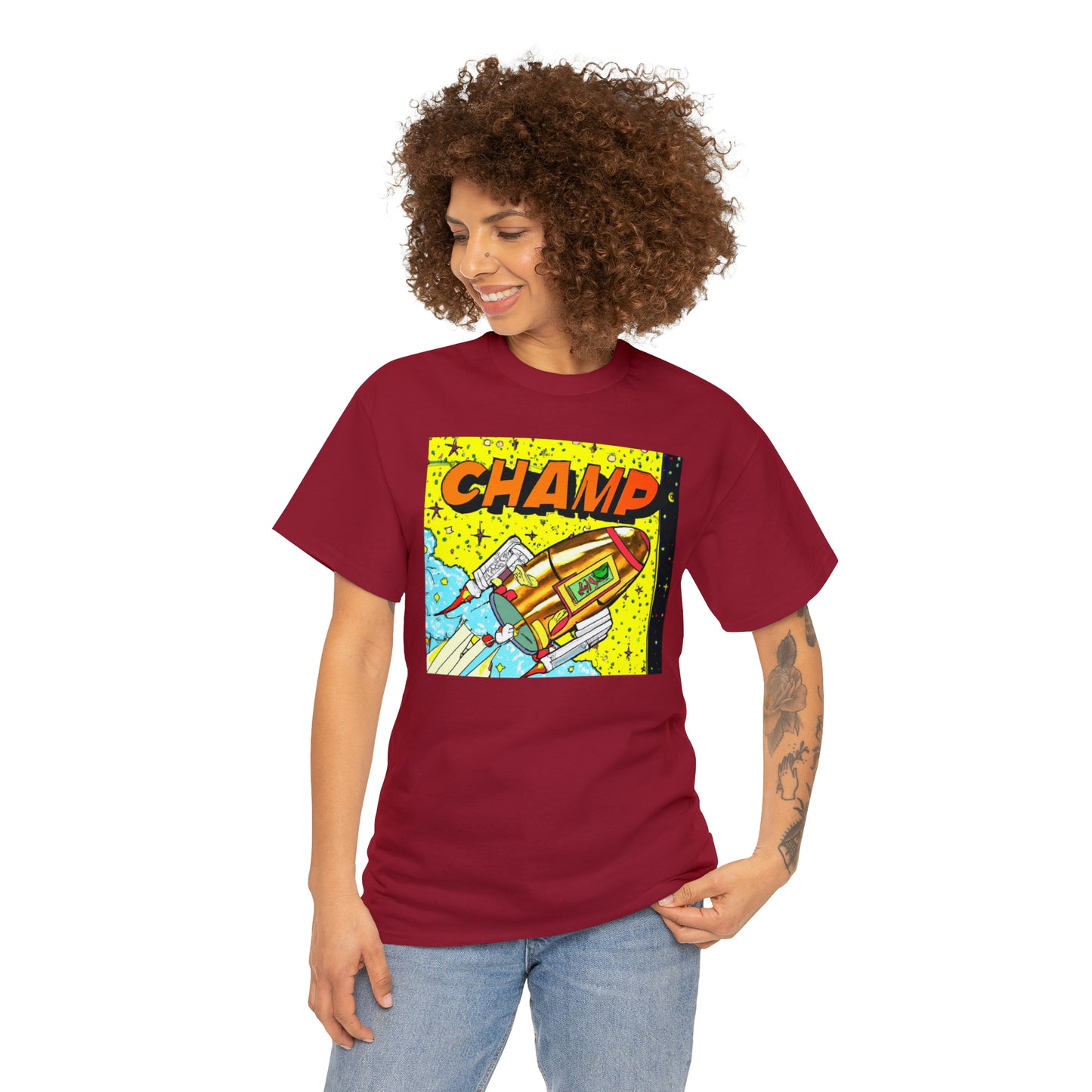 CHAMP Spaceship 8 - 1980's Style Comic Book Art - AI Art - Gildan Heavy Cotton Tee