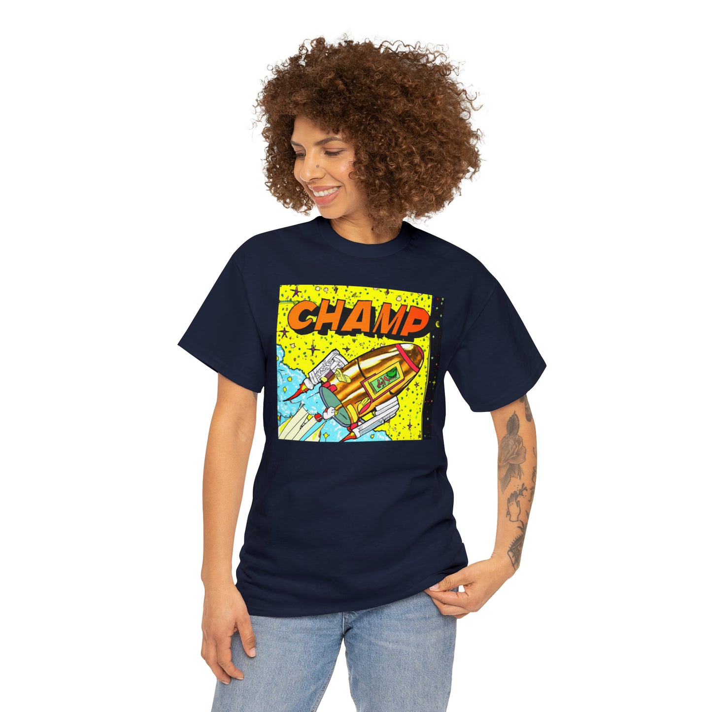 CHAMP Spaceship 8 - 1980's Style Comic Book Art - AI Art - Gildan Heavy Cotton Tee